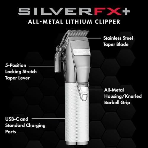 BaBylissPRO FX+ Professional Barber Cord/Cordless Hair Clippers for Men, All Metal, Lithium Battery with 3-Hour Runtime