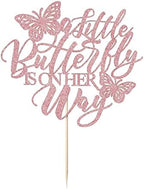 A Little Butterfly is on Her Way Cake Topper,Butterfly Themed Cake Decoration，Great for baby shower, welcome baby, gender reveal party decoration supplies (rose gold)