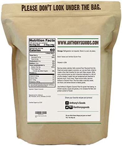 Anthony's Organic Coconut Flour, 4 lb, Batch Tested Gluten Free, Non GMO, Vegan, Keto Friendly