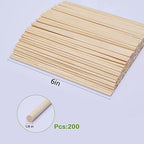 Wooden Dowel Rods, 200PCS 1/8 x 6 Inch Round Wooden Sticks for Arts Crafts, Home Decor, Cake Support, Photo Booth Props, Unfinished Natural Hardwood Sticks
