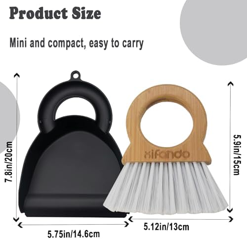 Mini Broom and Dustpan for Housekeeping-Bamboo Handle Small Broom and Dustpan Set Combination Mini Desktop Sweep, Keyboard Cleaning Brush with Shovel Brush,Round Bamboo Handle