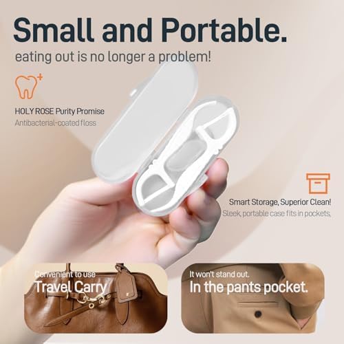 Holy Rose Dental Floss Picks, Holder, Portable Flossers Mini Case 6 Box, Mint Flavor for Double String Flossing 60 Count Providing Adults Travel with Perfect Oral Care