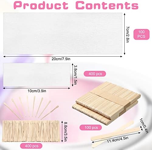 Ireer 1000 Pcs Wax Strips and Sticks Kit 500 Pcs Non Woven Waxing Strips 500 Pcs Assorted Applicator Sticks Soft Wooden Facial Body for Eyebrow Hair Removal Spa Home Women Men Leg
