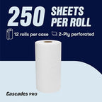 Cascades PRO Select Kitchen Roll Towel - Strong and Absorbent 2-Ply Paper Towels for Kitchens, Breakrooms, Schools, Offices - Recycled, Compostable - 250 Sheets/Roll, 12 Rolls/Box -K250 - White