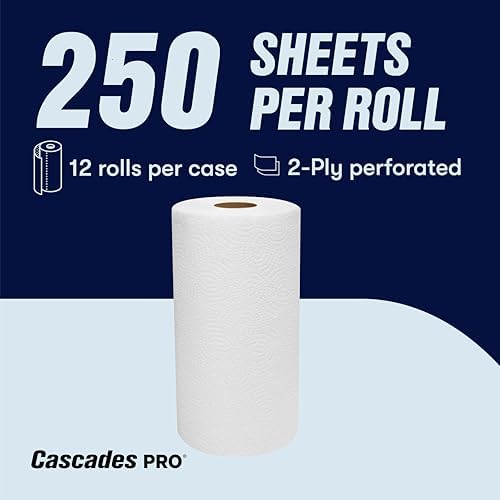 Cascades PRO Select Kitchen Roll Towel - Strong and Absorbent 2-Ply Paper Towels for Kitchens, Breakrooms, Schools, Offices - Recycled, Compostable - 250 Sheets/Roll, 12 Rolls/Box -K250 - White
