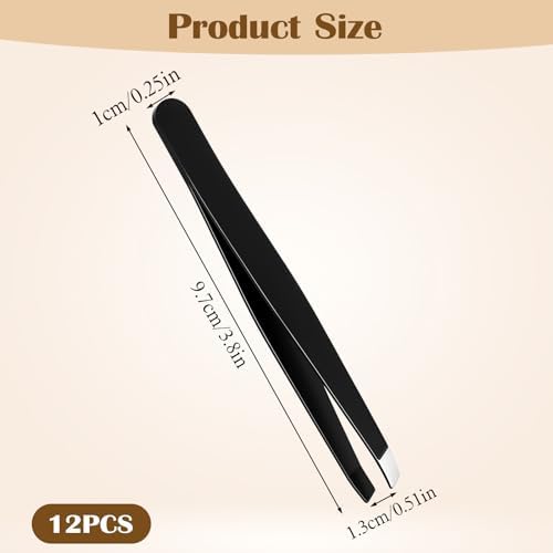Tweezers for Eyebrows, 12 Pcs Eyebrow Tweezers Set Stainless Steel Slant Tip Tweezer Bulk Brow Tweezer for Women Men Facial Hair, Black