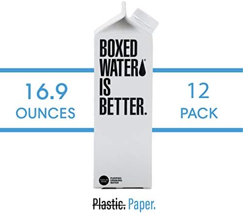 Boxed Water 16.9 oz. (12 Pack) – Purified Drinking Water in Plant-Based Cartons – BPA-Free, Refillable, Reusable – More Sustainable than Premium Plastic Bottles