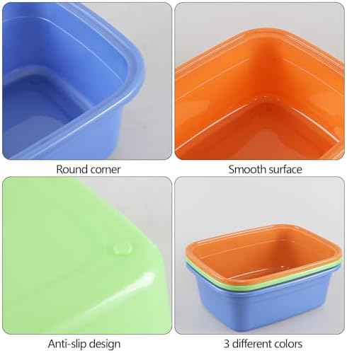Farmoon 3 Packs Rectangular Plastic Dish Pan, 18 Quart Plastic Wash Basins for Kitchen Sink, Green, Blue, Orange