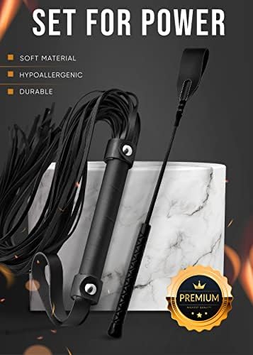 Leather Riding Crop for Adult Play, Faux Leather Riding Flogger Whip Black 18" for Play Paddle for Adults
