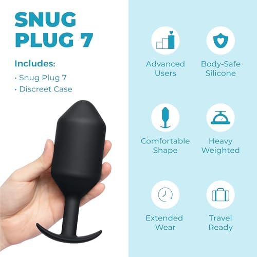 b-Vibe Snug Plug 7, Weighted Silicone Butt Plug, Advanced Anal Plugs - Sex Toys for Adults, 600g (Black)