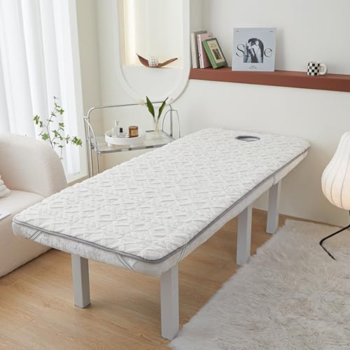 Sponge Massage Bed Pad with Face Hole Thicken Spa Massage Table Pad with Elastic Band Non-Slip Lash Bed Cushion Massage Table Topper Square Round Trapezoidal Head,White(r)3cm,90 * 200cm(H)