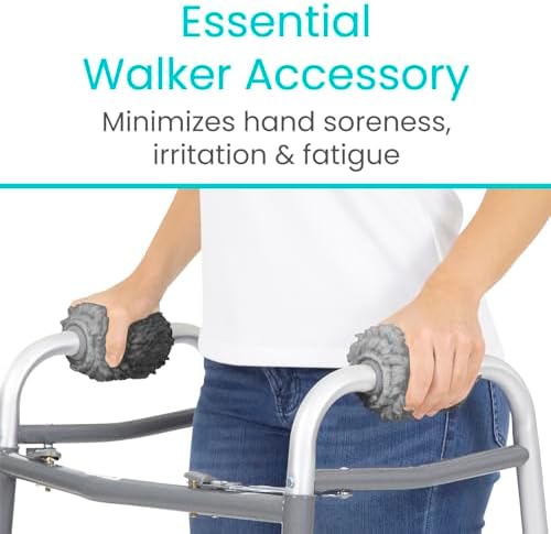 Vive Walker Handle Cushions (2-Pack) Extra Soft Sheepskin Grips - Padded Hand Cover Accessories for Folding Rolling Wheelchair, Rollator Handle, Senior, Elderly Grippers - Foam Padding for Disability