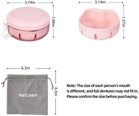 Leak Proof Denture Cup Kit Portable Retainer Case Perfect for Travel, Denture Case Container Cleaning Care for Dentures Aligner Mouth Guard with Denture Brush,Strainer, Removal Tool and Mirror
