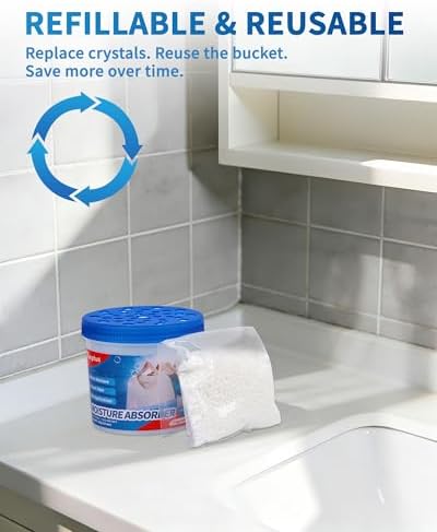 Vacplus Refillable Moisture Absorbers for Closet - Fast-Acting Crystal Dehumidifier for Bathroom, RV & Basement, 10.5 oz Humidity Absorber, 6 Pack, Fragrance Free