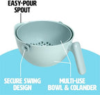 Tasty 2-in-1 Swing Bowl Colander, Built-In Strainer Basket with Handle, Kitchen Hack for Rinsing and Draining for Fruits, Vegetables, and Pasta, 2.1-Quart Bowl + 1.9-Quart Strainer, Aqua