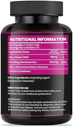 Zinc Citrate 50mg Vegetable Tablets – 240 Count – Non-GMO, Gluten Free, Supplement – Immune System Support, Skin Health & Eye Health – High Absorption Zinc Citrate Formula
