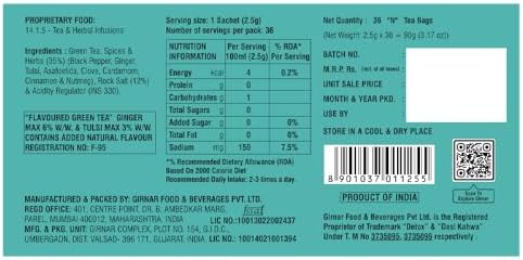 Girnar Detox Green Tea, (36 Teabags)