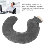 U Shaped Hot Water Bottle Warm Neck Soft Rubber Hot Water Bag with Detachable Cloth Cover (Grey)