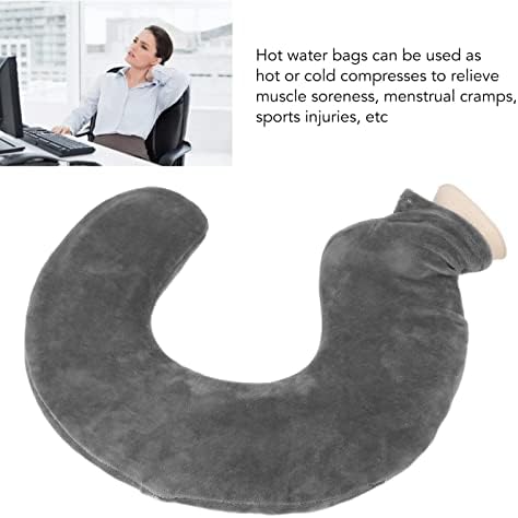 U Shaped Hot Water Bottle Warm Neck Soft Rubber Hot Water Bag with Detachable Cloth Cover (Grey)