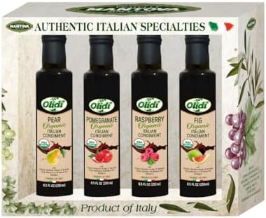 Olidi Organic Balsamic Vinegar Of Modena Variety Set - Fig/Pear/Raspberry/Pomegranate, (Pack of 4) - For Cooking, Salads, and Gifting