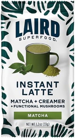 Laird Superfood Instant Latte Matcha, Non-Dairy, Superfood Creamer, Gluten Free, Non-GMO, Vegan, 15pk Sachets
