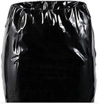 Springcmy Women Neon Leather Bodycon Mini Skirt Skirts Sexy Shiny Liquid Metallic Wet Look Latex Skirt