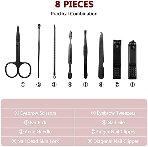 Geosar 12 Sets Manicure Set Nail Clippers Pedicure Kit 8 in 1 Grooming Stainless Steel Kits Nail Care Tools with Travel Case for Employee Coworker Teachers Nurse Gifts(Red Background)
