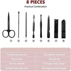 Geosar 12 Sets Manicure Set Nail Clippers Pedicure Kit 8 in 1 Grooming Stainless Steel Kits Nail Care Tools with Travel Case for Employee Coworker Teachers Nurse Gifts(Red Background)