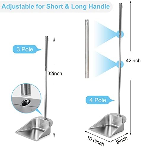 Heavy Duty Dustpan with Long Handle, VOOWO 43" Stainless Steel Dust Pan Standing Upright Dustpan, Indoor Outdoor Dust Pan with Handle for Kitchen and Home, Shop, Lobby and Office