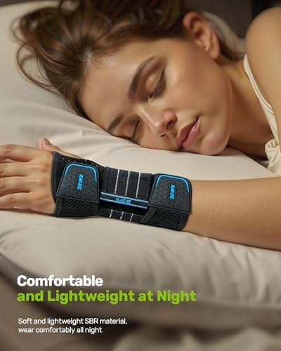 Carpal Tunnel Wrist Brace, Adjustable Night Wrist Support with 3 Metal Splints, Hand Brace for Men Women No Pressure on Thumb, Splint Stabilizer for Work, Arthritis (Right Hand, Blue, Medium)