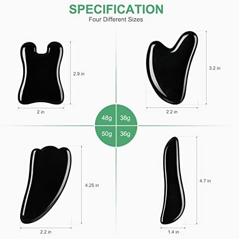 airogym Guasha Massage Tool, Natural Gua Sha Board, 4PCS Guasha Stone Scraping Massage Sets for SPA, Acupuncture, Physical Therapy, Muscle Knots, Facial Caring Point Treatment (Black)