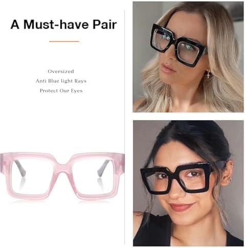 Onrtry Oversized Square Blue Light Glasses for Women Men Chunky Big Frame Computer Eye Glasses Non-Prescription Eyewear