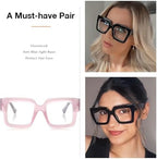 Onrtry Oversized Square Blue Light Glasses for Women Men Chunky Big Frame Computer Eye Glasses Non-Prescription Eyewear