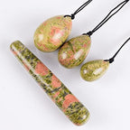 Yoni Egg Jade Eggs for Kegel Exercise Yoni Egg Wand Gift Box Set Natural Unakite Crystal Drill Massage Jade Eggs Kegel Exercise Ball Tool,3 Pcs Sets