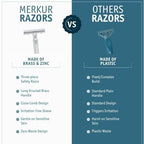 MERKUR 23C Double Edge Safety Razor - Polished Chrome, Long Knurled Brass Handle, Made in Germany, Plastic-Free, Three Piece Design, Closed Comb, Straight Bar