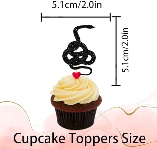 Snake Cupcake Topper for Snake Reptile Pet Theme Party Favors Decorations Men Women Kids Happy Birthday Baby Shower Party Decor Supplies set 18pcs Black Glitter Silhouette