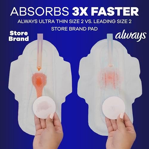 Always Ultra Thin Overnight Pads with Wings, Size 4, Overnight, 96 Count (3 Packs of 32)