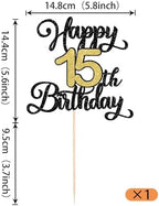 Rsstarxi 1 Pack Happy 15th Birthday Cake Topper Black Gold Glitter Cheers to 15 Cheers to 15 Mis Quince Cake Pick Mis 15 Theme Cake Decorations for Fabulous Fifteen Birthday Party Cake Decorations