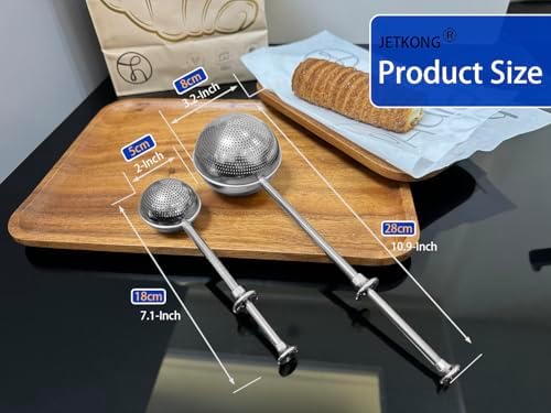 JETKONG 2 Pcs Flour Sifter, Stainless Steel Flour Duster for Bread Baking, Bakers Dusting Wand for Powdered Sugar and Spices (Small+Large, Silver)