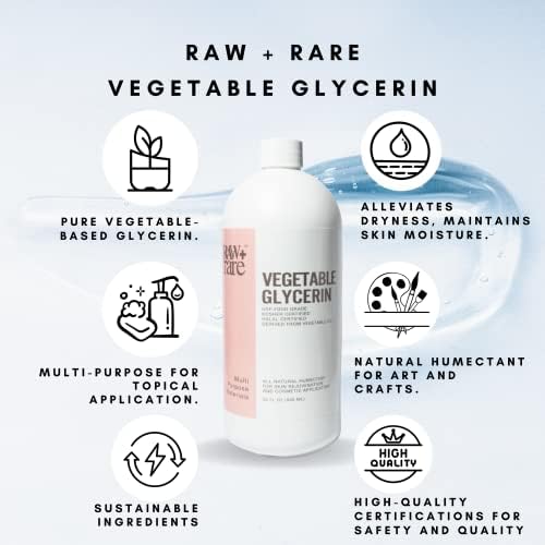 Vegetable Glycerin/Glycerine Quart (32 fl. oz.), Natural Pure USP Food Grade/Cosmetic Grade, for Skin, Hair, Crafts, Soap Base Oil - Kosher, Halal and Pharmaceutical for by Raw Plus Rare