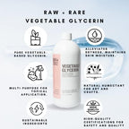 Vegetable Glycerin/Glycerine Quart (32 fl. oz.), Natural Pure USP Food Grade/Cosmetic Grade, for Skin, Hair, Crafts, Soap Base Oil - Kosher, Halal and Pharmaceutical for by Raw Plus Rare