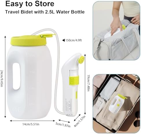 Portable Bidet for Travel – Electric High Pressure Rechargeable Bidet for Women & Men, 2.5L Bottle, 1600mAh Battery, 1300ML/min Strong Flow, Waterproof Personal Hygiene Sprayer for Travel & Home