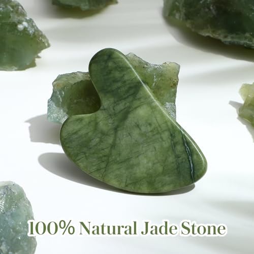 rosenice Gua Sha Scraping Massage Tool Natural Jade Guasha Board for Therapy Trigger Point Treatment Dark Green