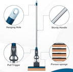 Sponge Mop for Floor Cleaning, 50" Heavy Duty Roller Mop with 4 Cellulose Refill Heads, Easy Self-Squeeze for Hardwood Tile Concrete, Wall Ceiling