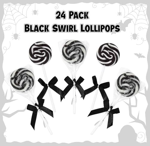 24 Black and White Swirl Lollipops Candy Assortment Individually Wrapped Party Favors for Weddings Birthdays Events