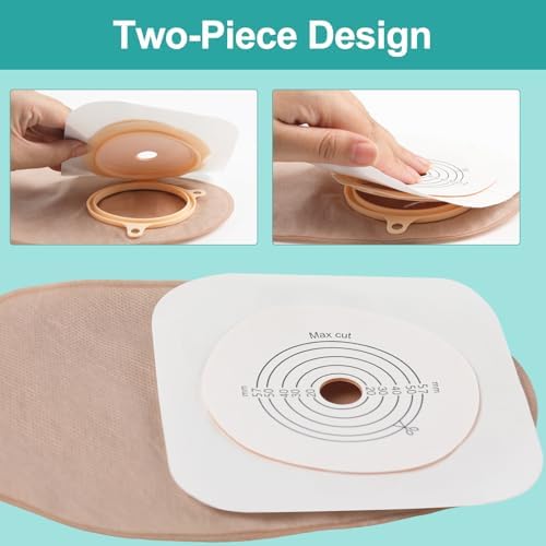 Colostomy Bags, 20 PCS Ostomy Supplies Two Piece 15mm-57mm Cut to Fit Drainable Pouches for Ileostomy Stoma Care (15 * Ostomy Bags +5 * Barriers)