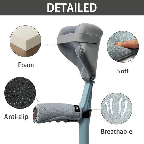 SPRING SEAON Forearm Crutch Pads (4 Units), Comfortable Elbow & Hand Padding for Open Cuff Crutches, Non-Slip Hand Grip Covers with Adjustable Straps, Breathable & Washable Forearm Crutch Accessories