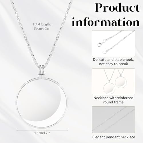 5X Magnifying Glass Necklace Vintage Magnifying Glass Pendant Necklace Monocle Lens Necklace Magnifying Glass on a Chain 1.7 Inch Diameter Glass Lens for Reading, Jewelry, Needlework