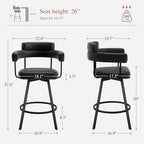 26’’ Swivel Counter Height Stools with Round Back, Faux Leather Upholstered Bar Stools with Metal Legs, Armrest, Modern Counter Stools for Kitchen Island, Dining Room (Black, Set of 2)
