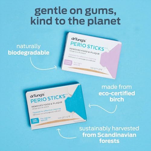 drTung's Dental Sticks for Teeth & Gum Cleaning - Toothpicks for Oral Care, Soft Floss Picks for Teeth, Interdental Plaque & Food Remover Tool, Perio Sticks - X-Thin, Bulk 100 Count (Pack of 2)